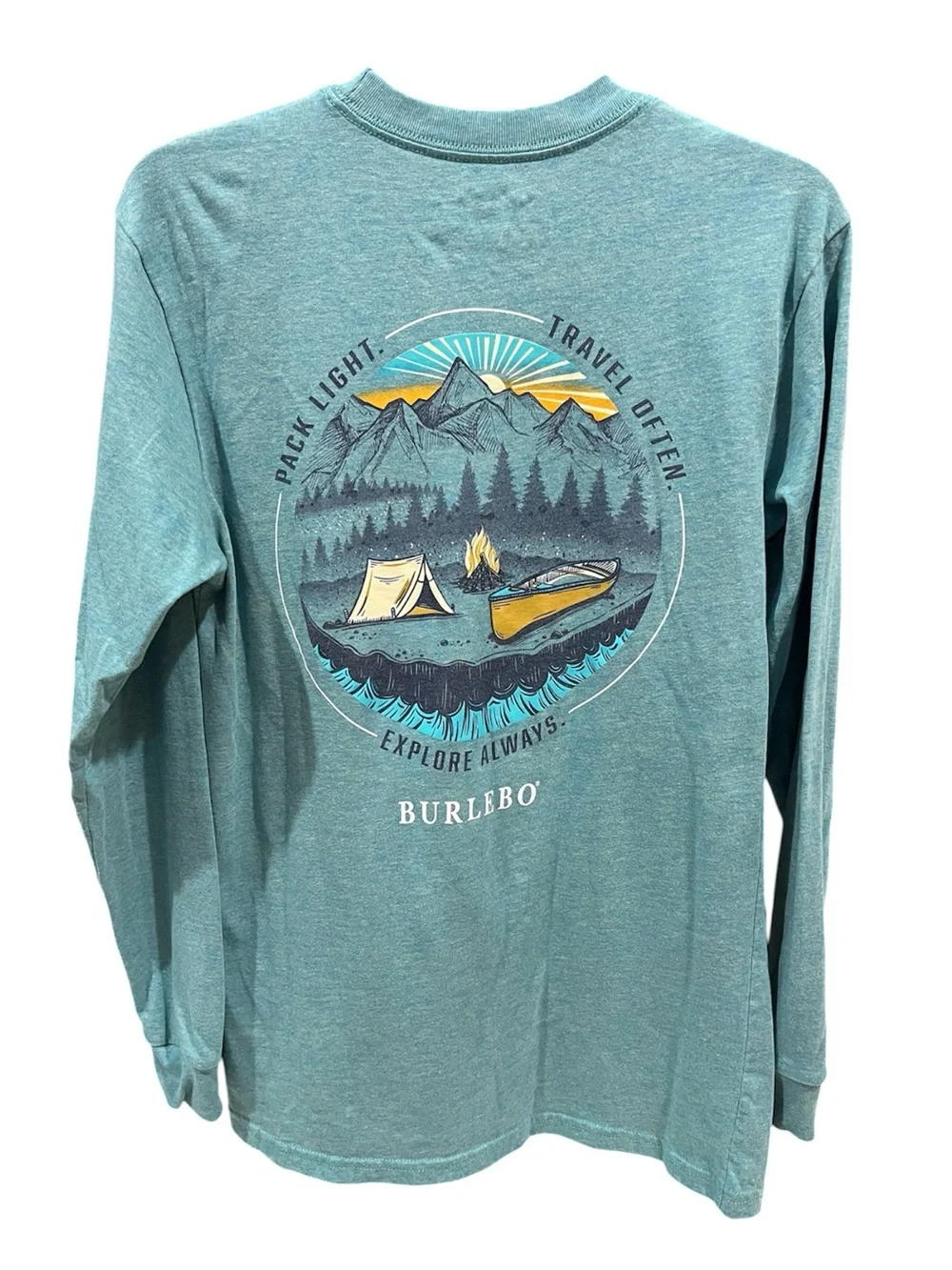 Burlebo Explore Always Pack Light Travel Often Men’s Long Sleeved Tee Small - Picture 2 of 4